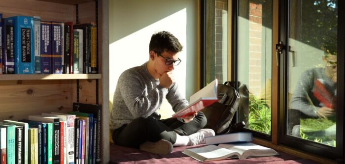 Student reading in Library