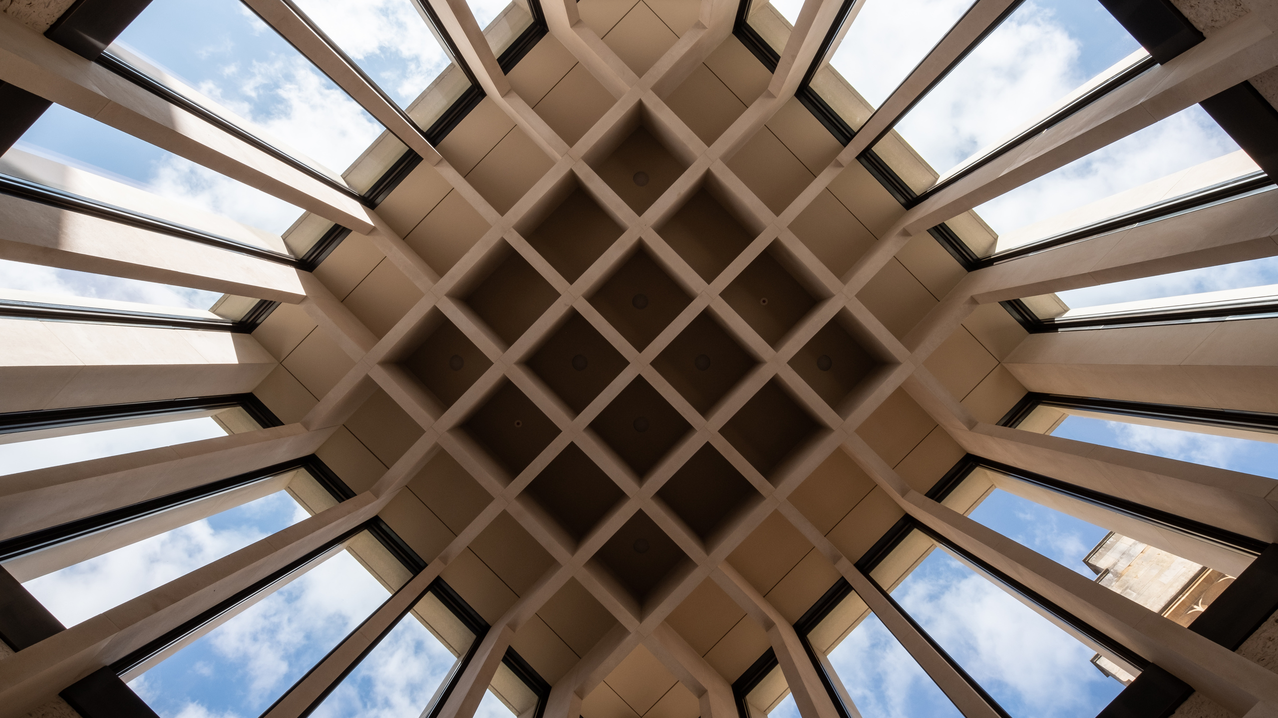 WongAvery Music Gallery's ceiling shows its architectural beauty from below