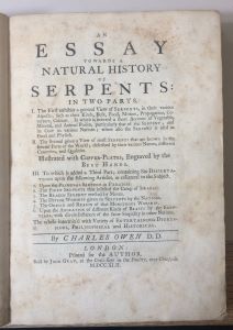 Title page of An Essay towards a Natural History of Serpents
