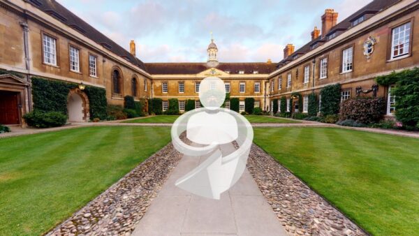 Image of Front Court at Trinity Hall with tour icon overlayed
