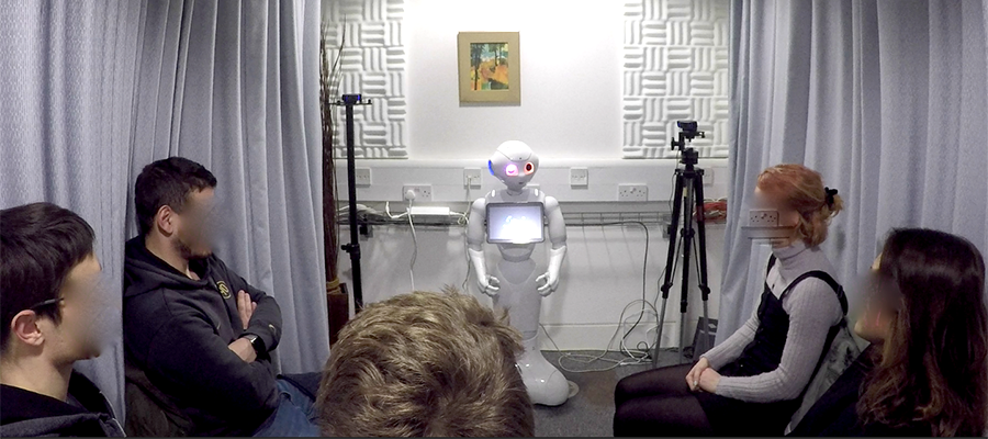 Group mindfulness session with Pepper the robot
