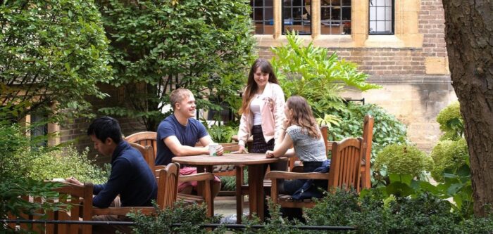 Students sitting in North Court