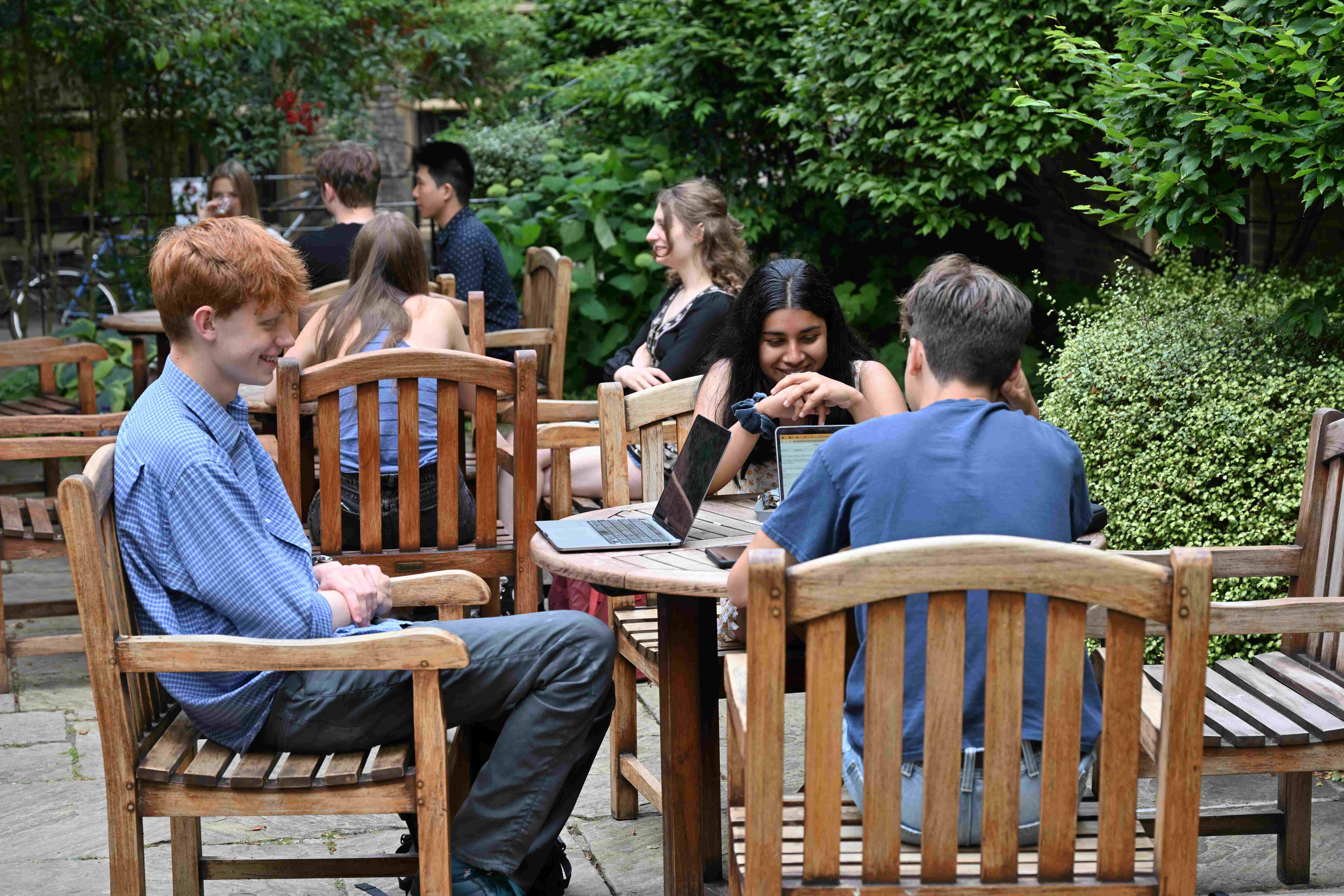 Students in North Court studying at Trinity Hall.