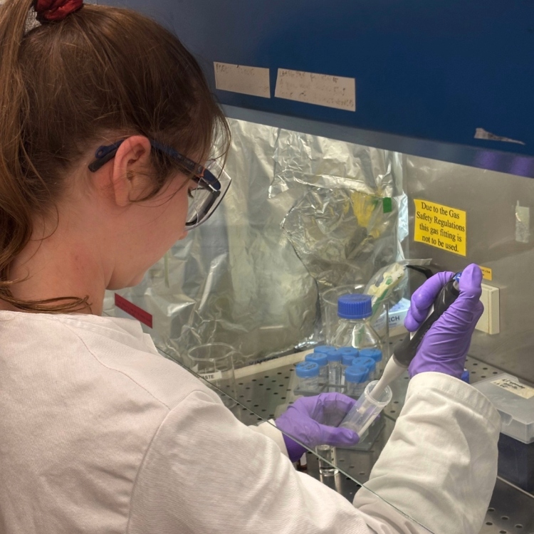 Elizabeth Noon in the Zhang lab pipetting into the experiment's solution.