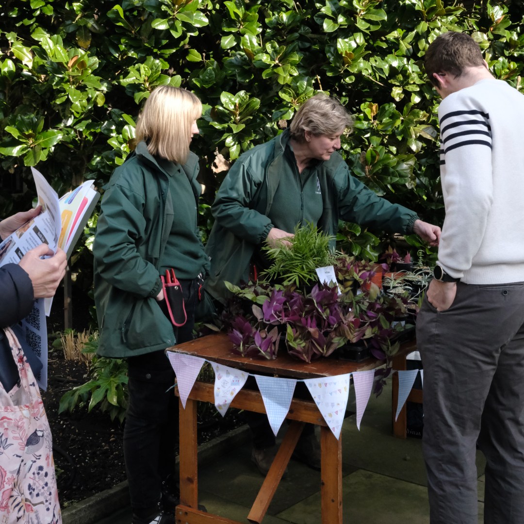 The Gardening team handing out houseplants to students as part of their Pet Plant initiative.