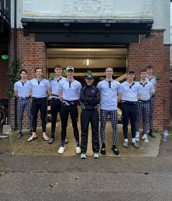 Men's First Boat having returned to the Boathouse after bumping on the final day of the Lent Bumps 2026.