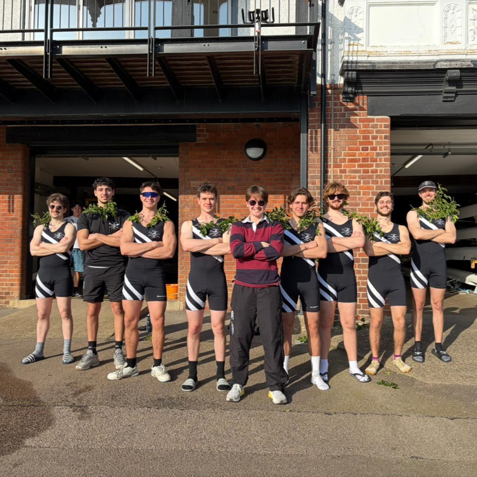 Men's Third boat back at the Boathouse after bumping on day 2 of Lent Bumps 2026.