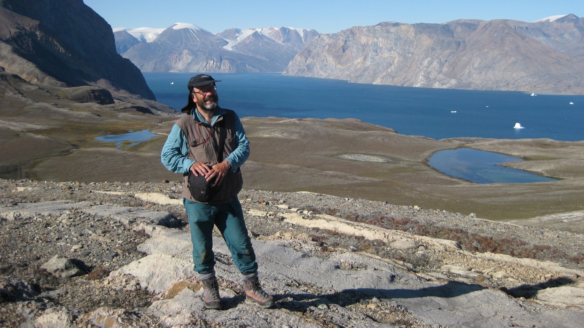 Professor John Marshall standing on Ella Island in Eastern Greenland.