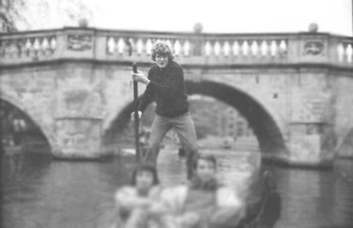 Professor John Marshall as a student punting down the River Cam with two friends.