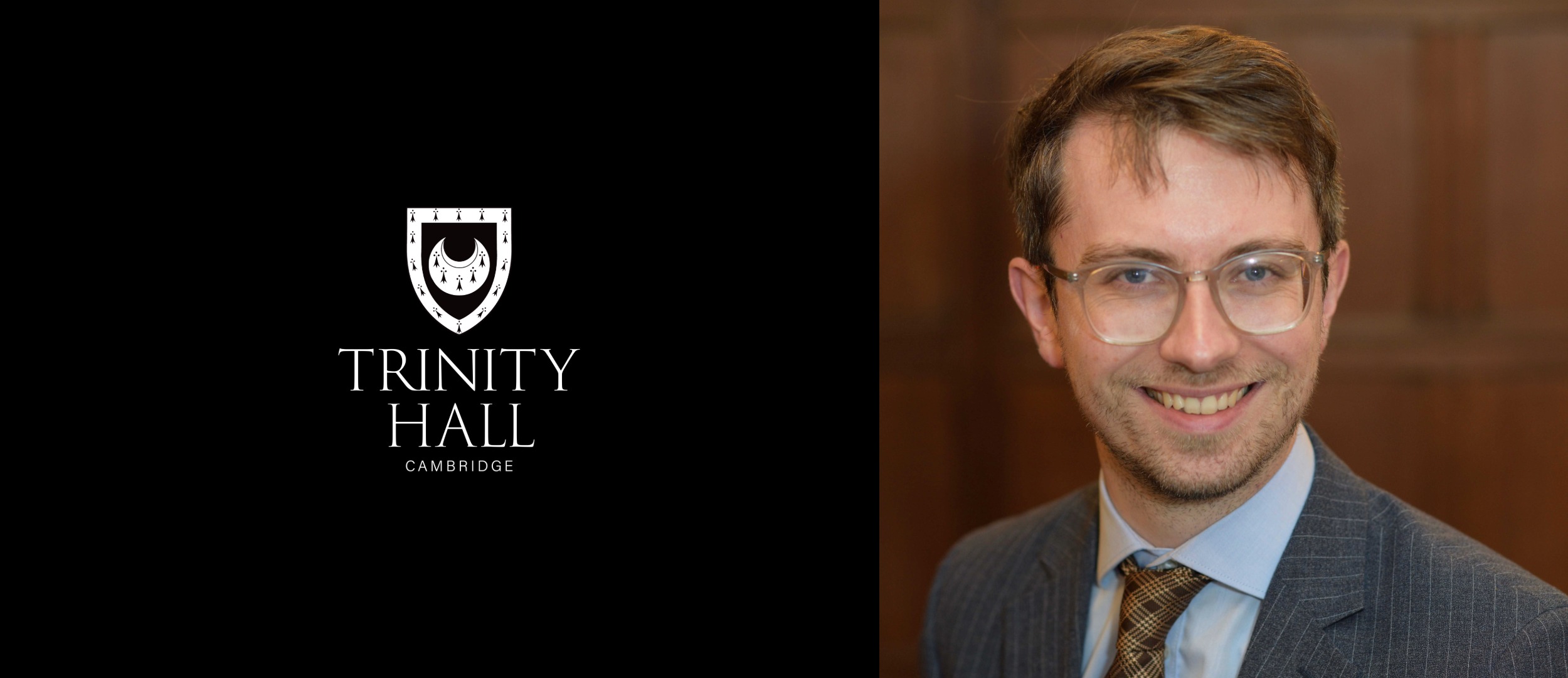 Photograph of Dr Neil Dewar with Trinity Hall crest